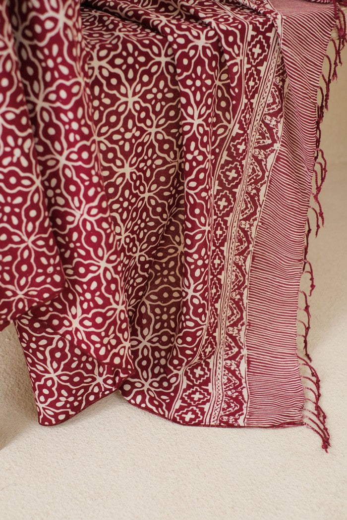 Selendang Batik TCN Kawung 2 Maroon - 80