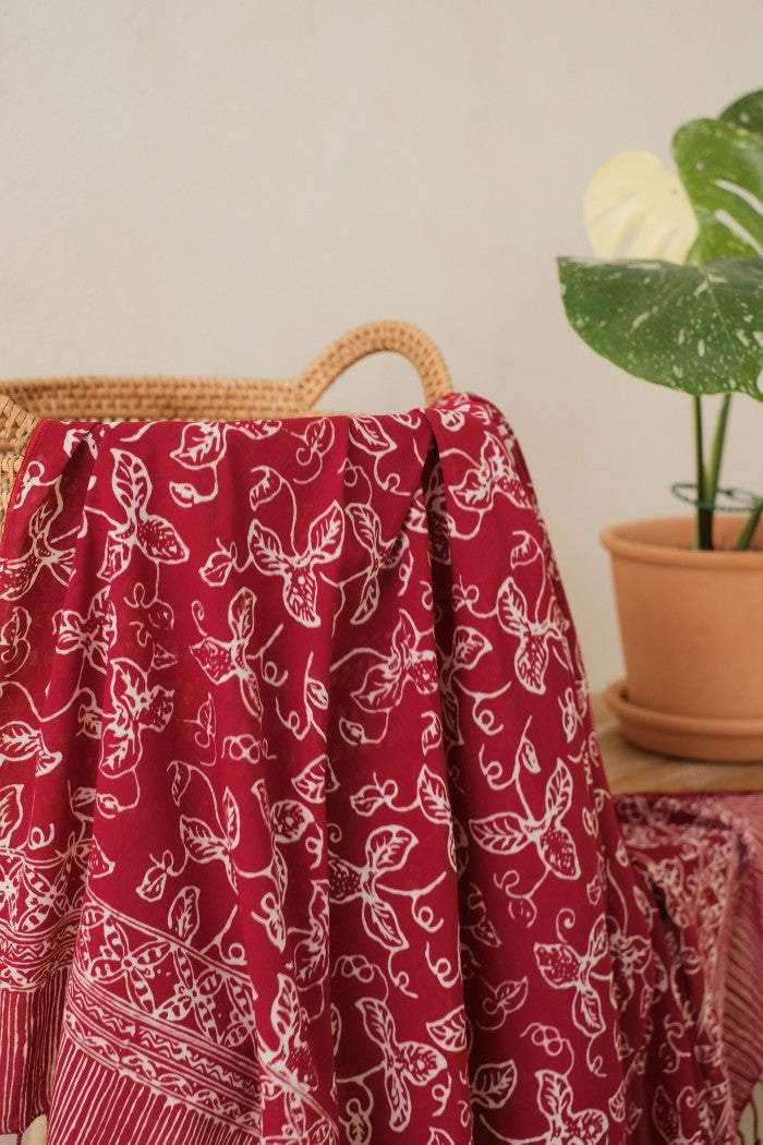 Selendang Batik TCN Daun Rambat Maroon - 80