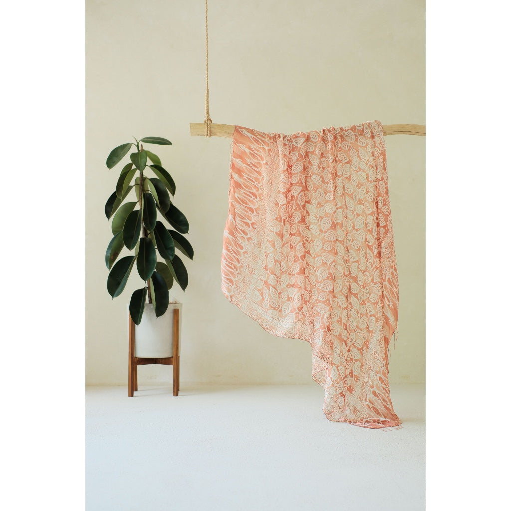 Calathea in Cream - Selendang Sutra Batik