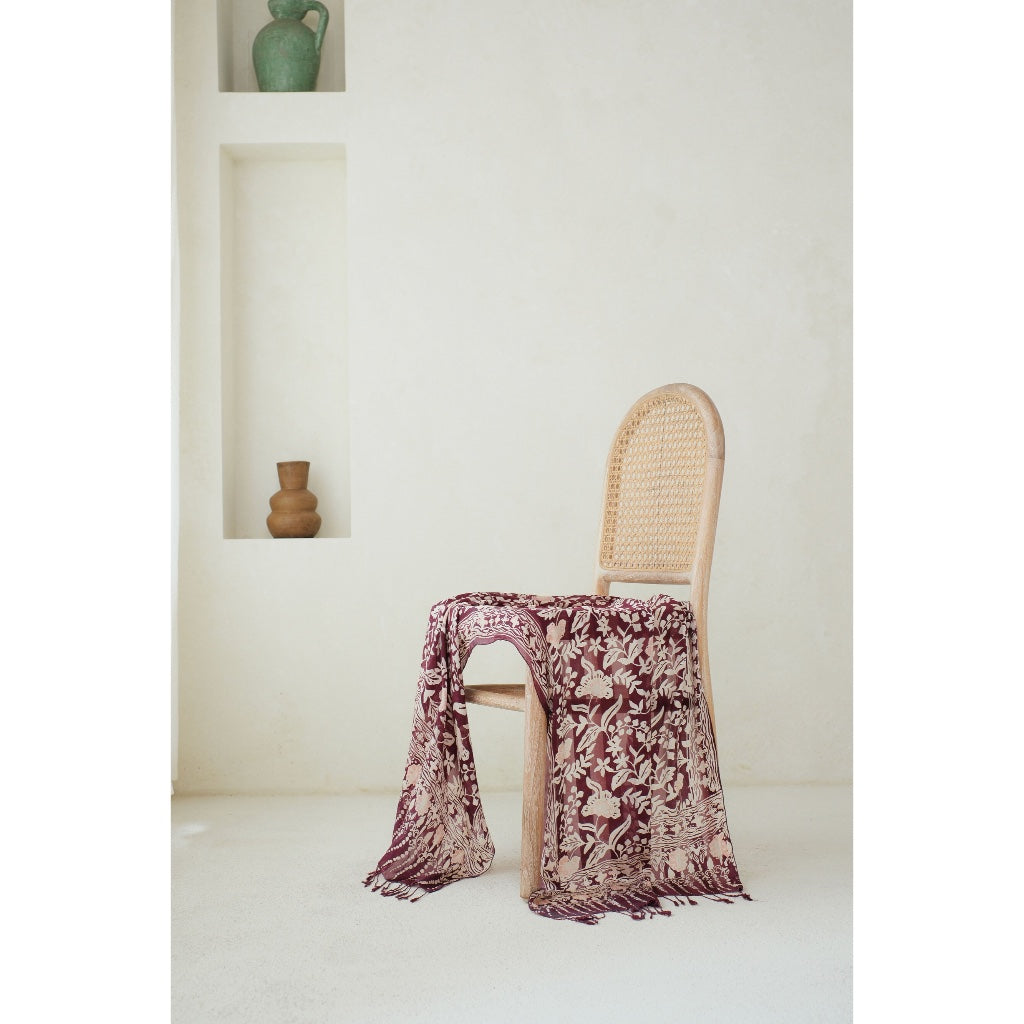 Syal Batik Sutra Rambat Dolar in Maroon - 55