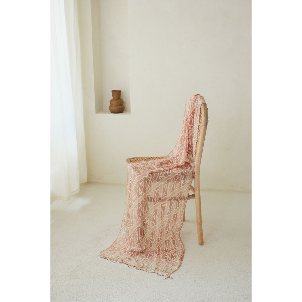 Syal Batik Sutra Mega Mendung in Cream - 55