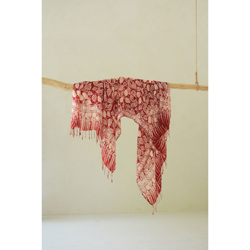 Calathea in Red - Selendang Sutra Batik