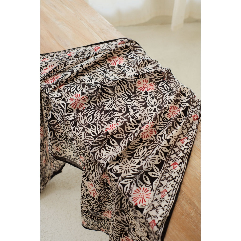 Adenium in Black - Syal Batik Sutra - 55