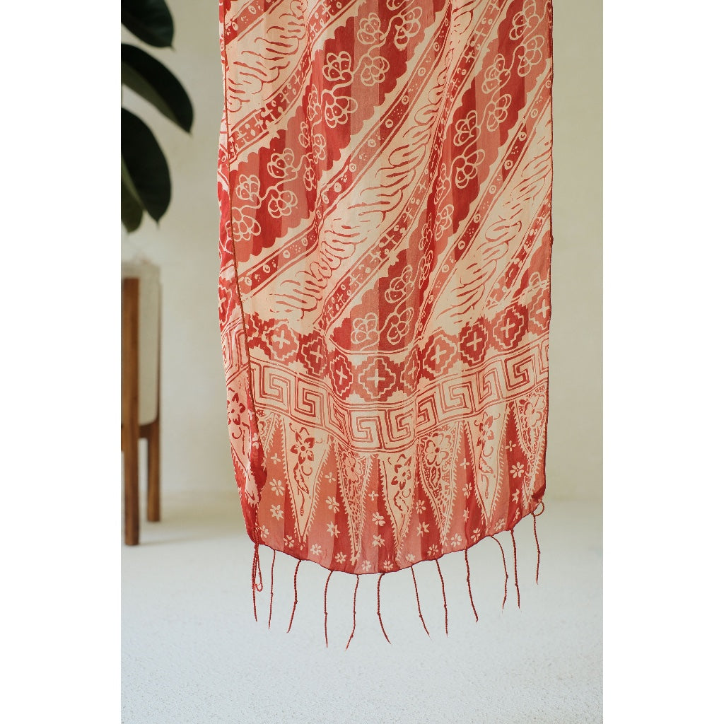 Bunga Parang in Red - Syal Batik Sutra - 45
