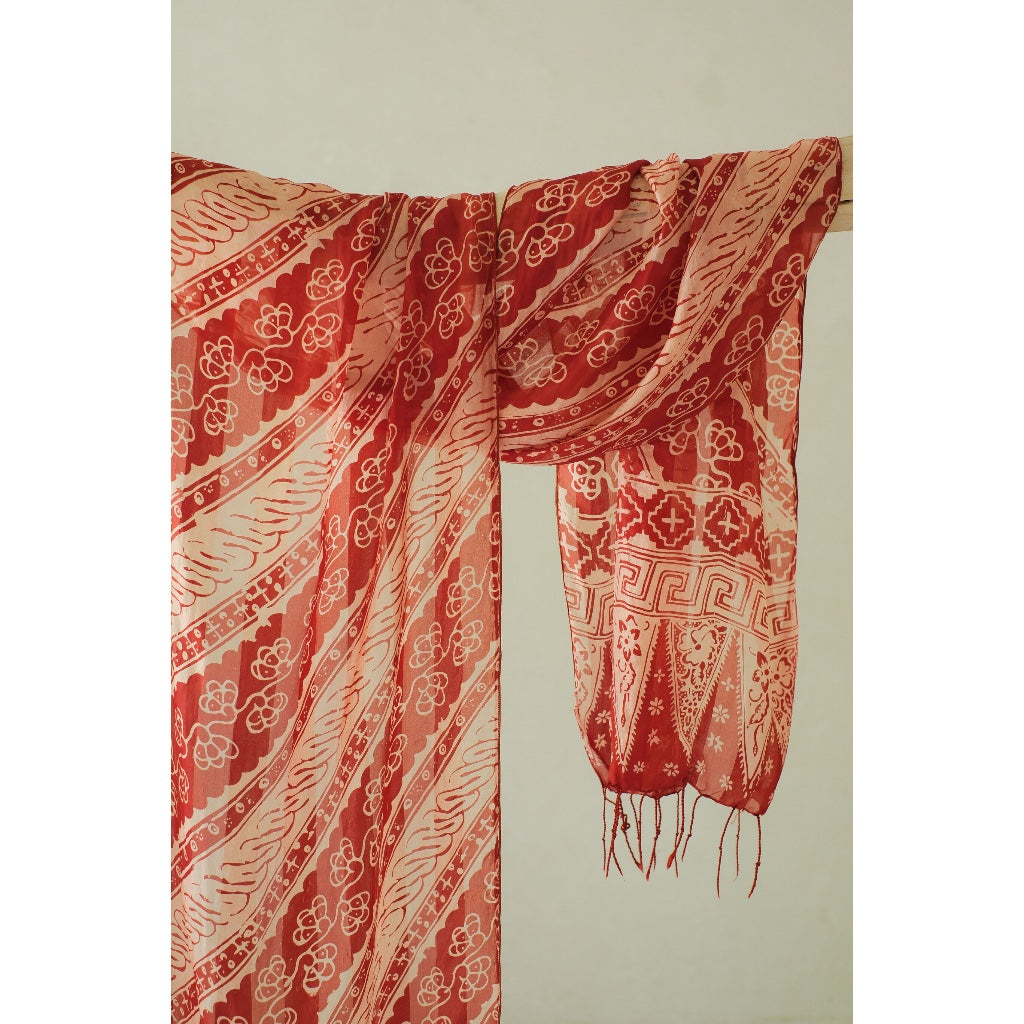 Bunga Parang in Red - Syal Batik Sutra - 45