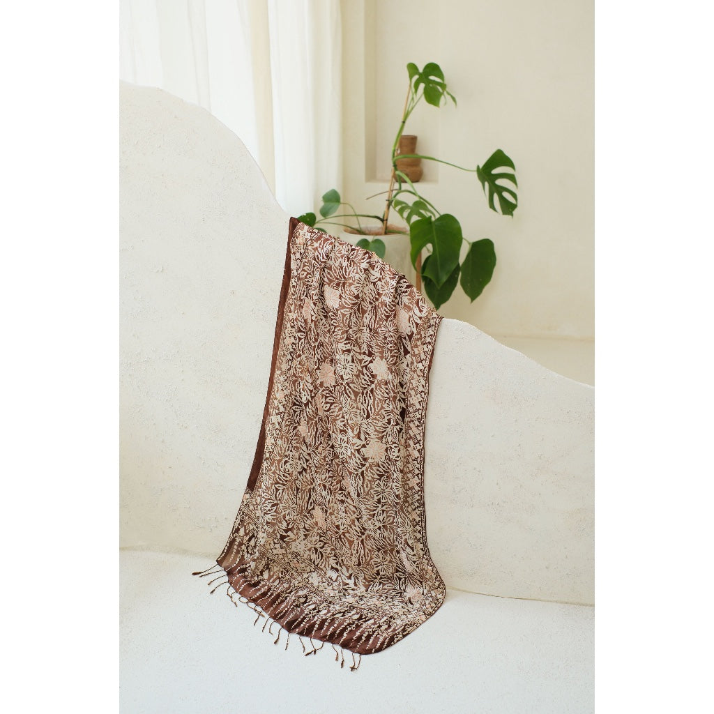 Adenium in Brown - Syal Batik Sutra - 55