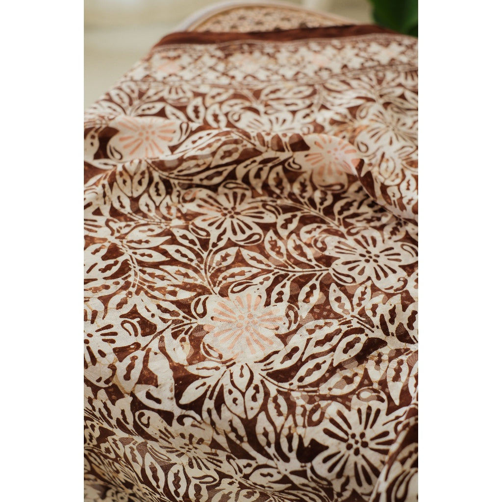 Adenium in Brown - Syal Batik Sutra - 55