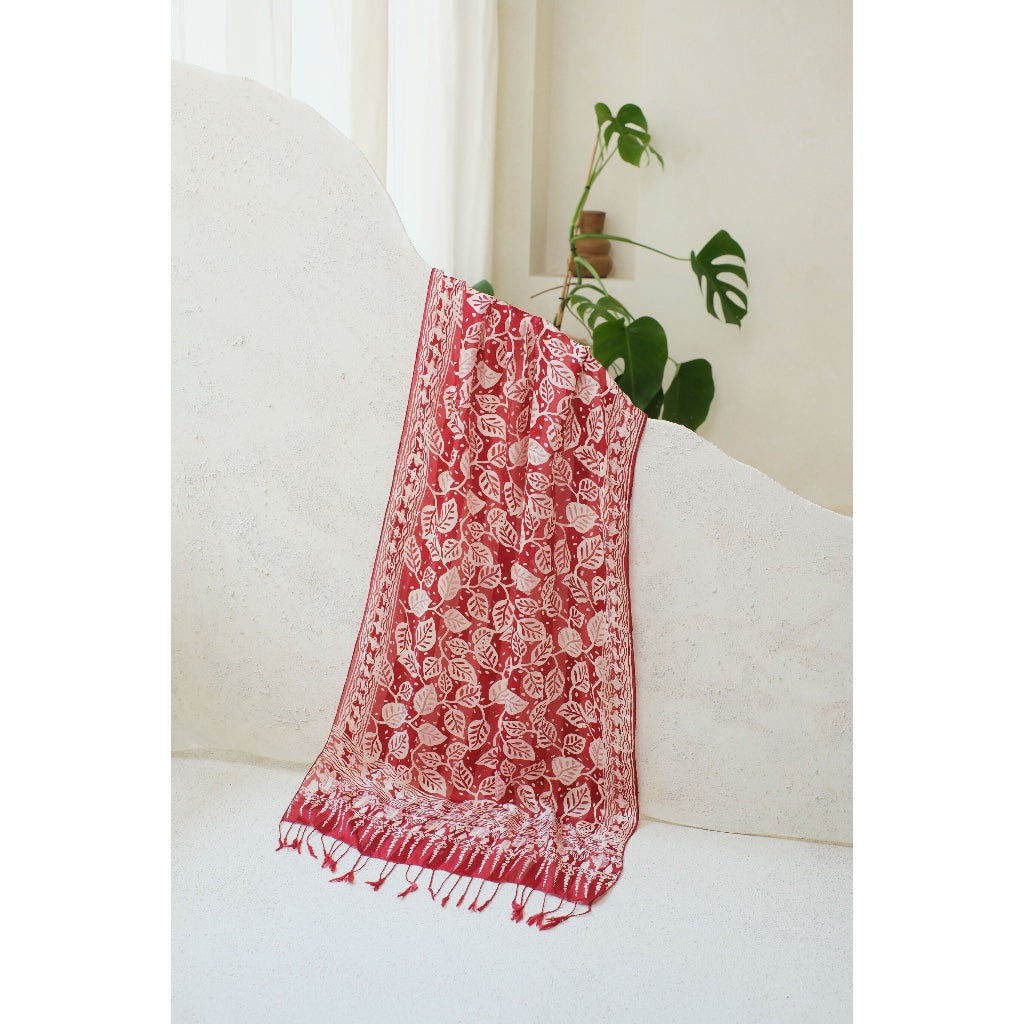 Syal Batik Sutra Calathea in Red - 55
