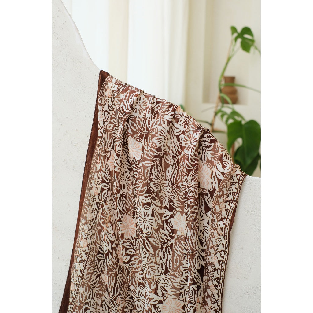 Adenium in Brown - Syal Batik Sutra - 55