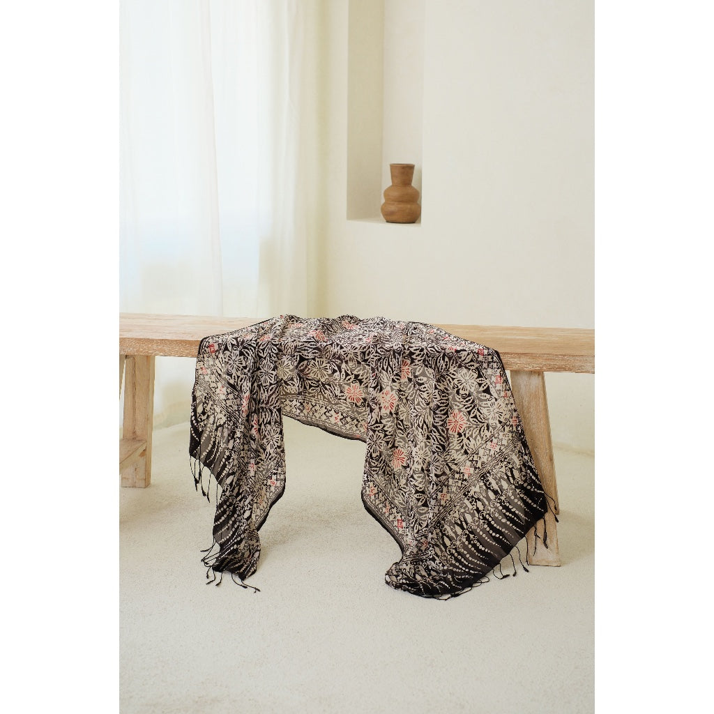 Adenium in Black - Syal Batik Sutra - 55