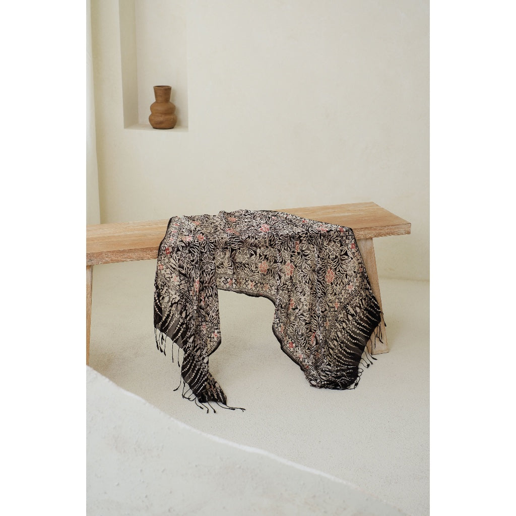 Adenium in Black - Syal Batik Sutra - 55