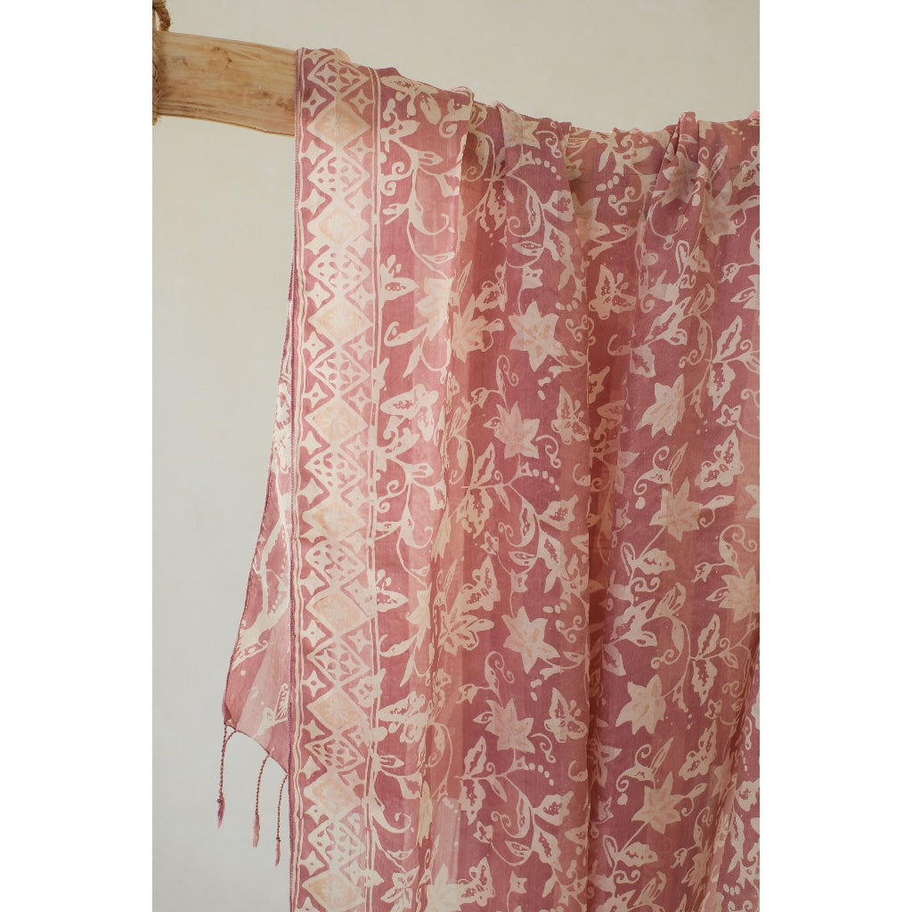 Selendang Sutra Batik Daun Bintang in Purple