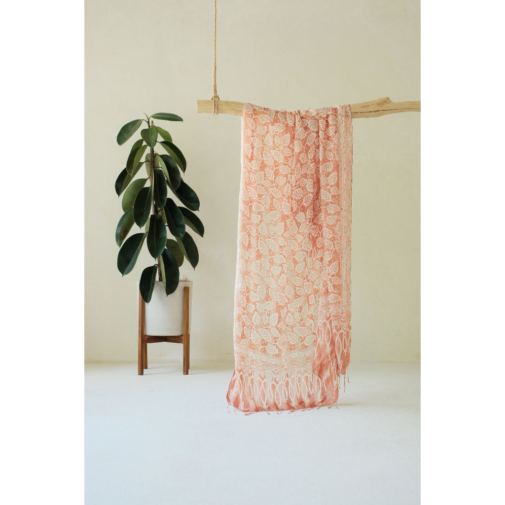 Calathea in Cream - Selendang Sutra Batik