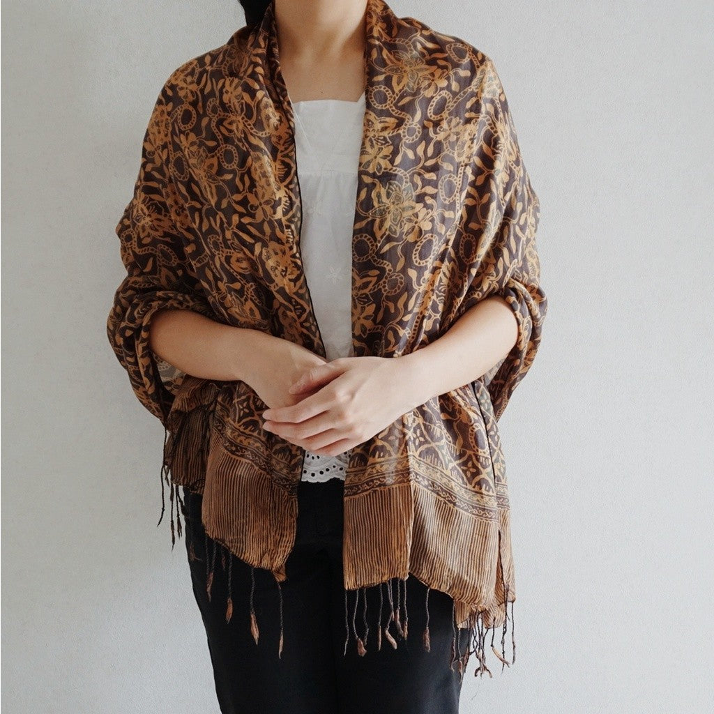 Selendang Sutra Salur Batik 80×180 Brown 02/Syal/Scarf/Pashmina