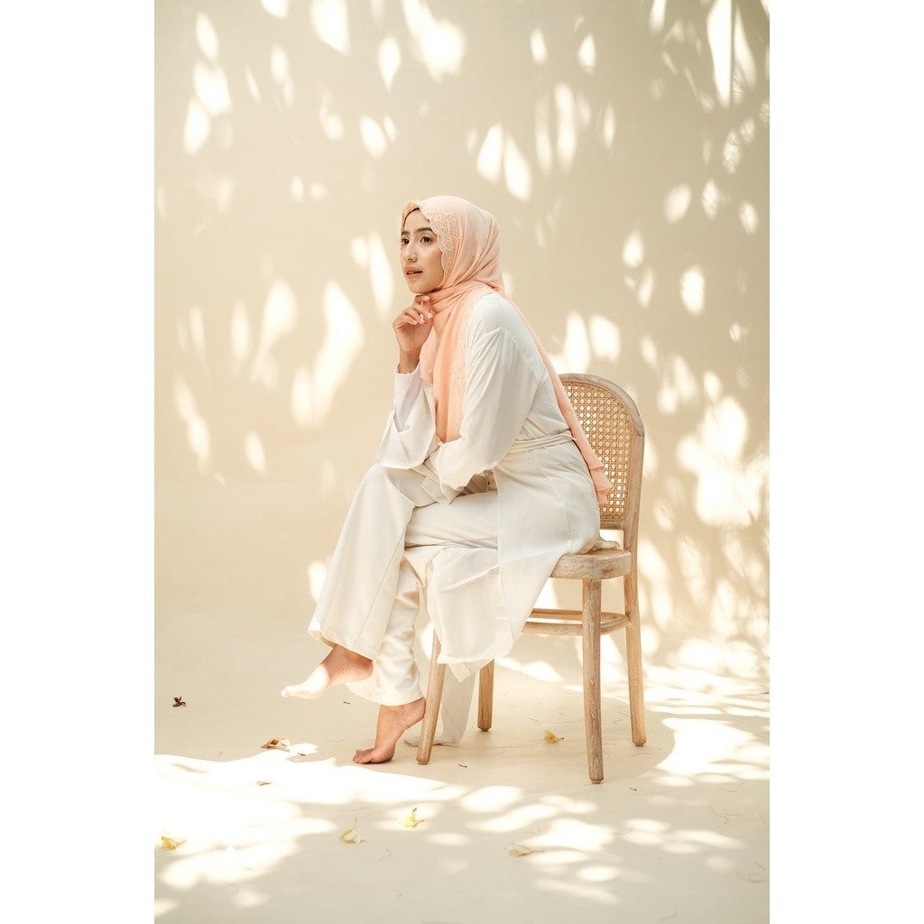 Embroidery Hijab Shawl - Flora - Apricot