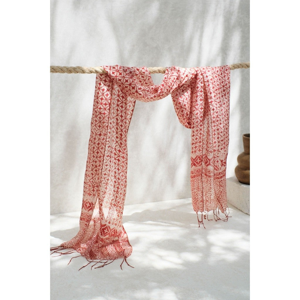 Syal Batik Sutra Kawung - Pink - 45