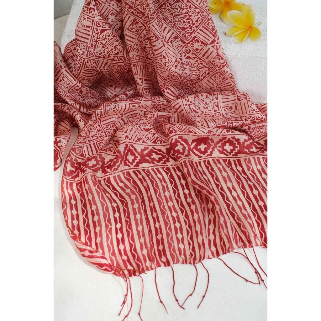 Syal Batik Sutra Kotak - Red - 45