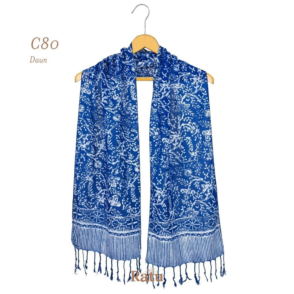 Syal Katun Paris Batik 25x140 C80 Biru Tua / Selendang / Scarf