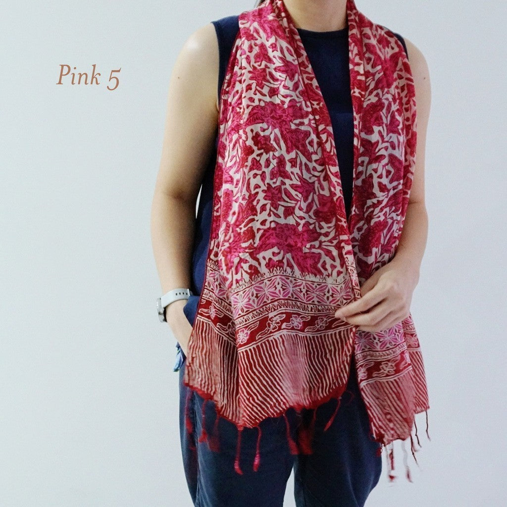 Syal Sutra Salur Batik 45x170 Pink 5 / Selendang / Scarf / Pashmina