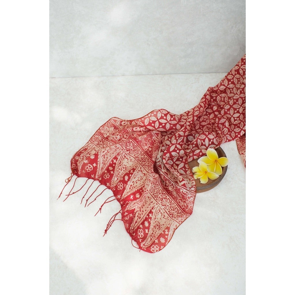 Syal Batik Sutra Kawung Besar - Red - 45