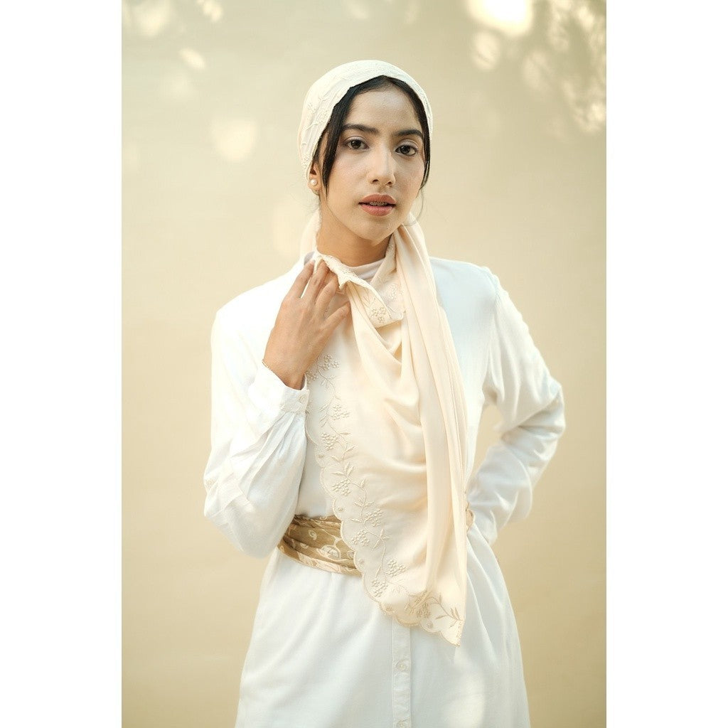 Embroidery Hijab Shawl - Hanna - Oat