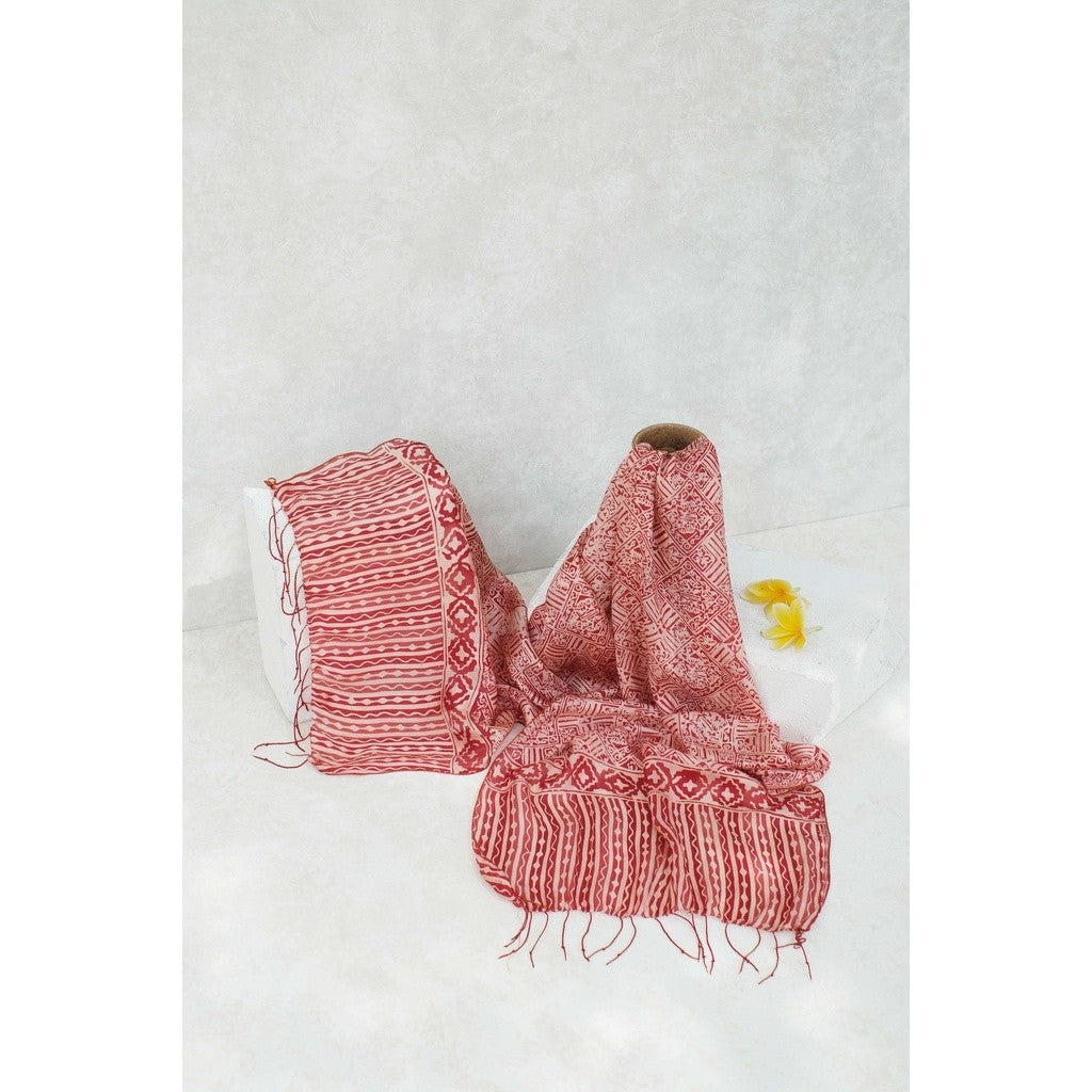 Syal Batik Sutra Kotak - Red - 45