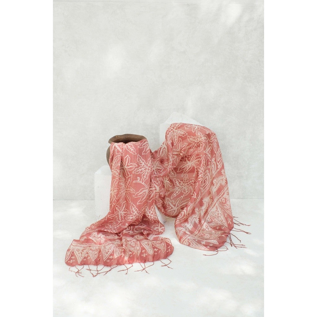 Syal Batik Sutra Daun Bintang - Pink - 45
