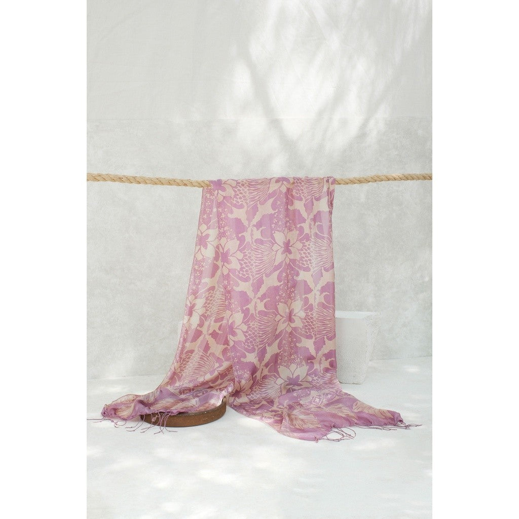 Syal Batik Sutra Bunga Pelikan - Purple - 45