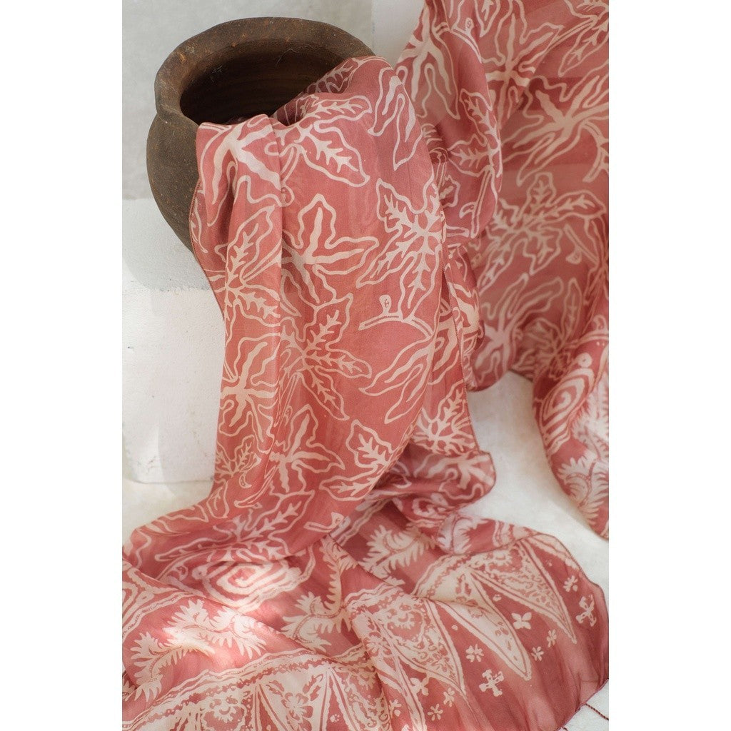 Syal Batik Sutra Daun Bintang - Pink - 45