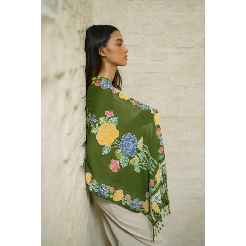 Selendang Batik Encim Plain Dark Green