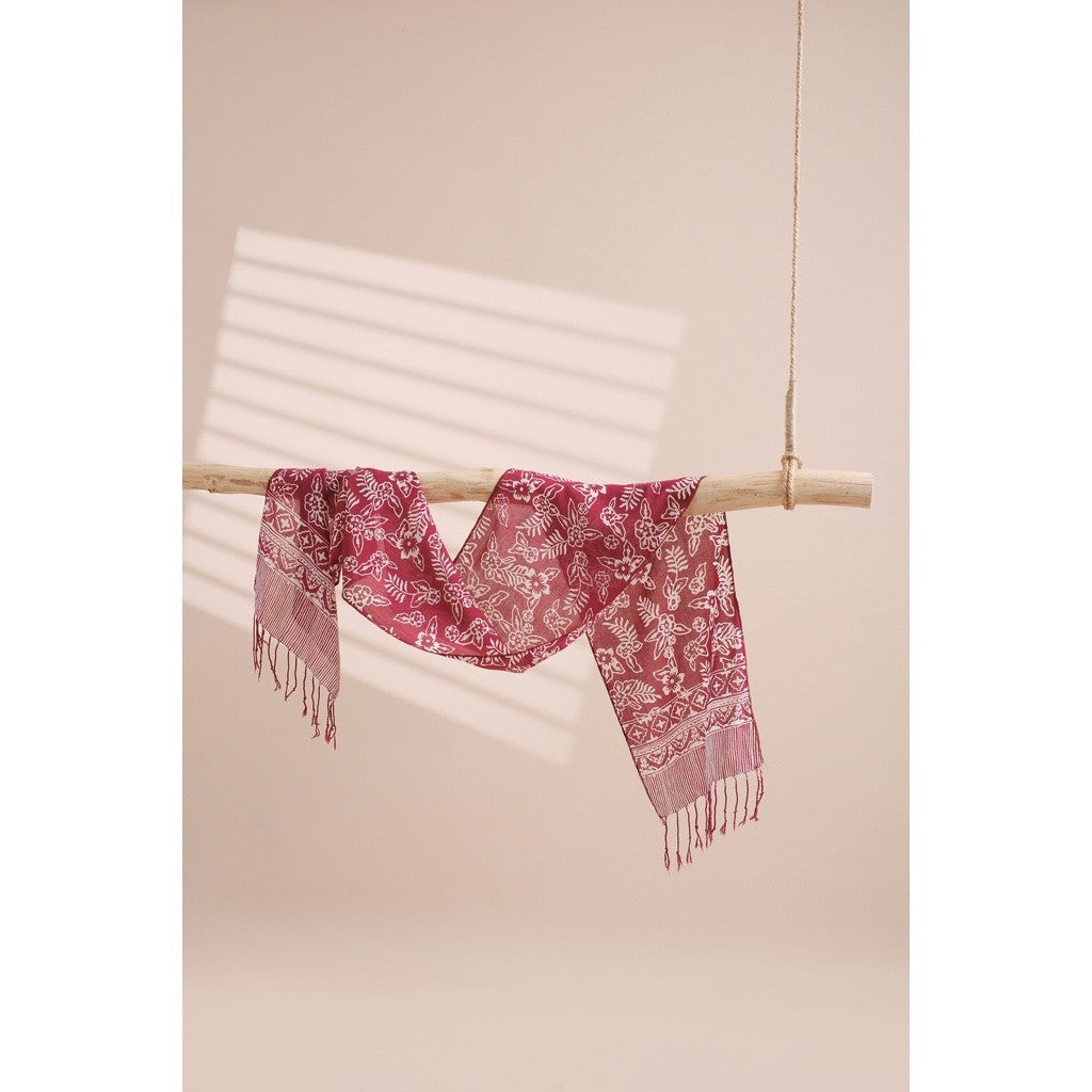 Scarf Batik TCN Daun 2 Maroon Red