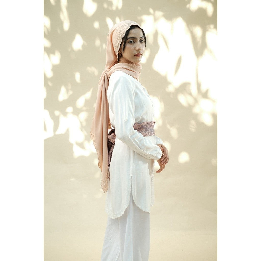 Embroidery HIjab Shawl - Flora - Almond