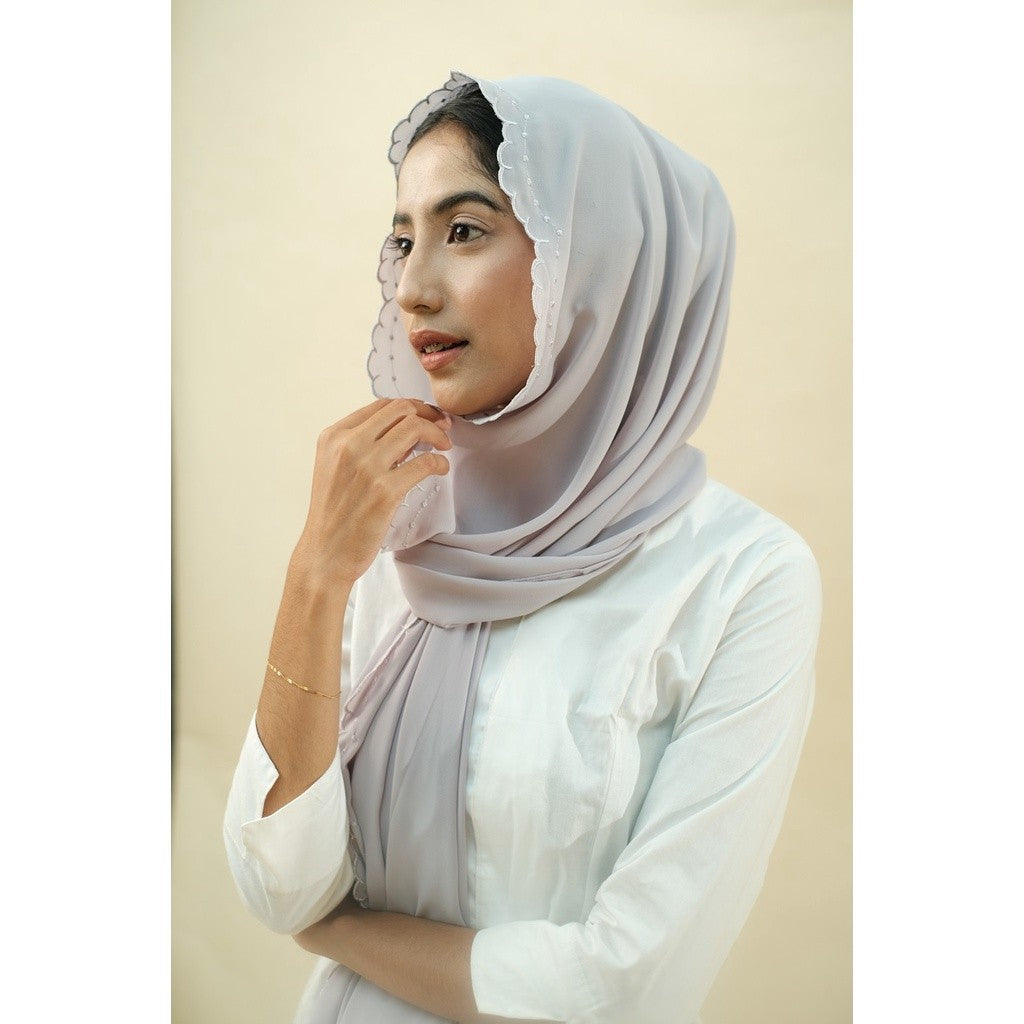 Embroidery HIjab Shawl - Malek - Lavender Grey