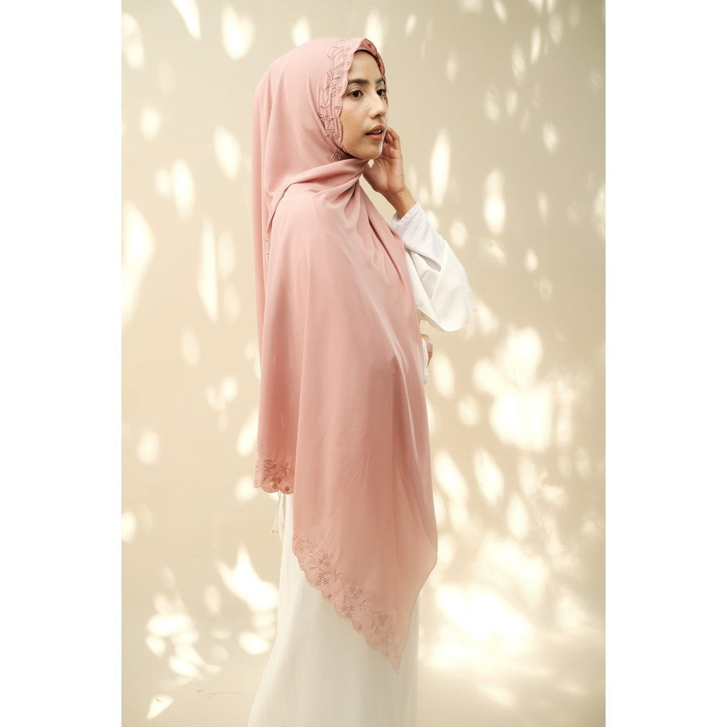 Embroidery HIjab Shawl - Hanna - Dusty Rose