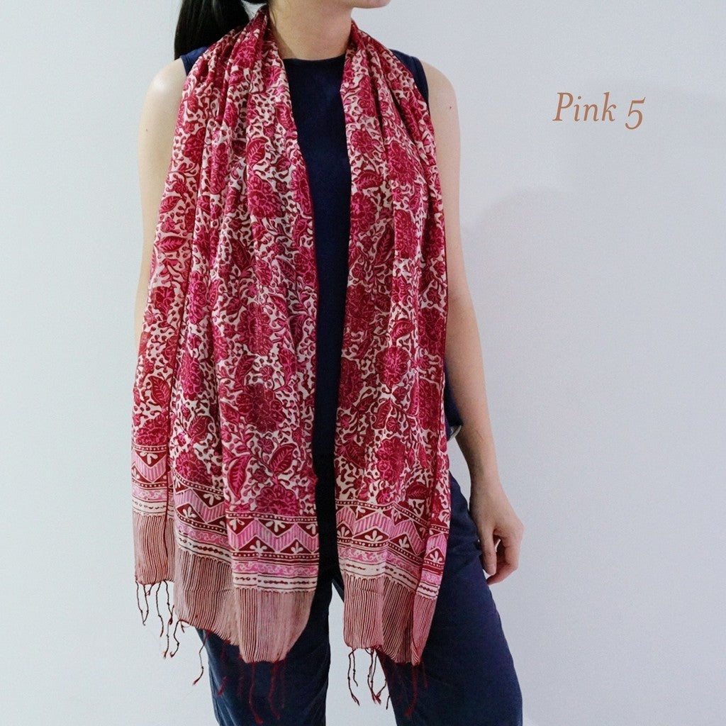 Syal Sutra Salur Batik 45x170 Pink 5 / Selendang / Scarf / Pashmina