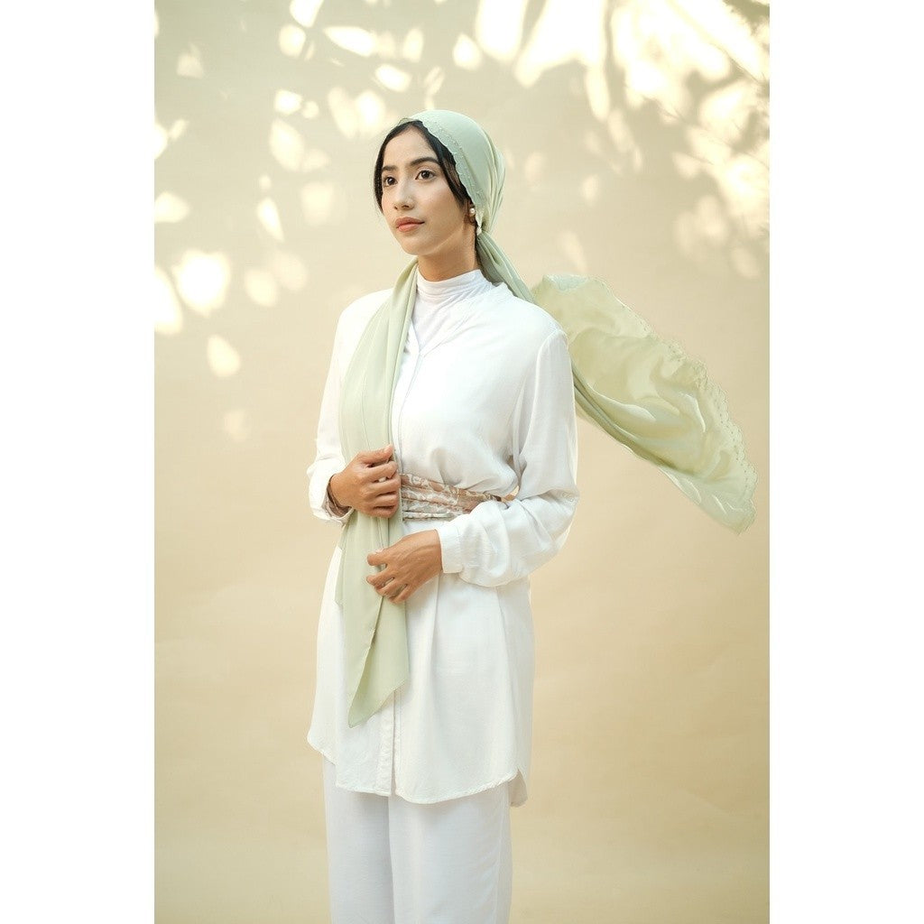 Embroidery Hijab Shawl - Malek - Chinoise Green