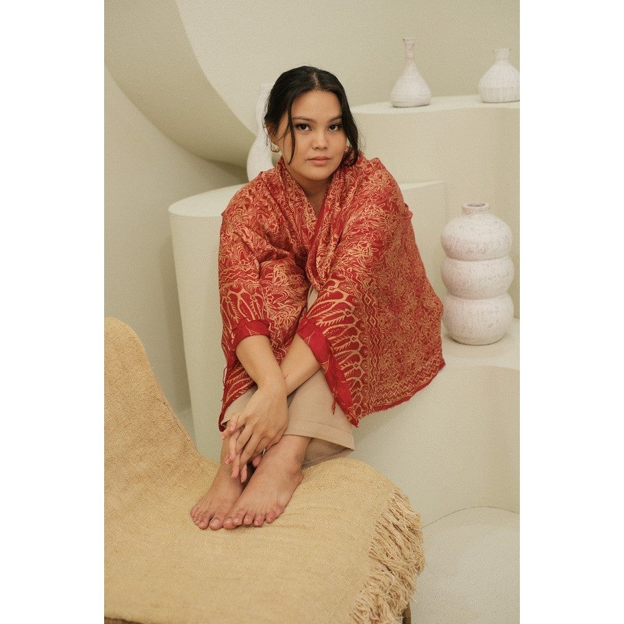 Selendang Batik Sutra Red 01