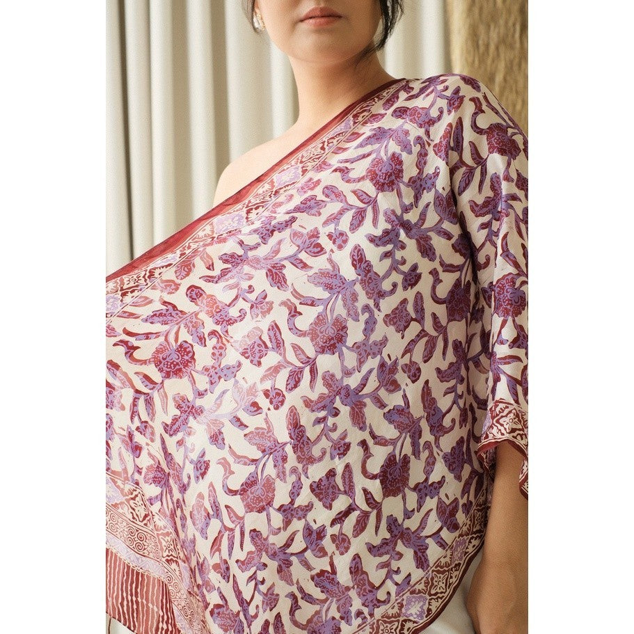 Syal Batik Sutra Daun Puring - Purple