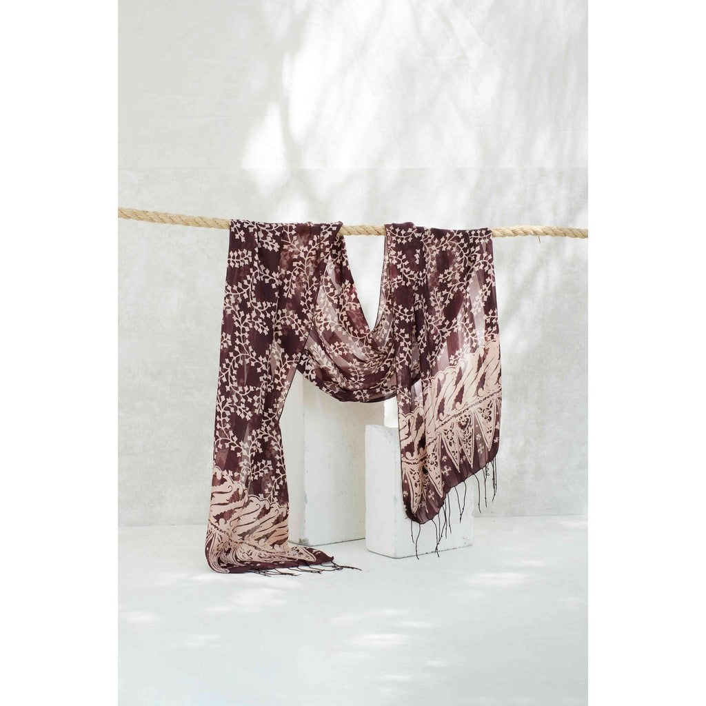 Syal Batik Sutra Daun Bintang - Black - 45