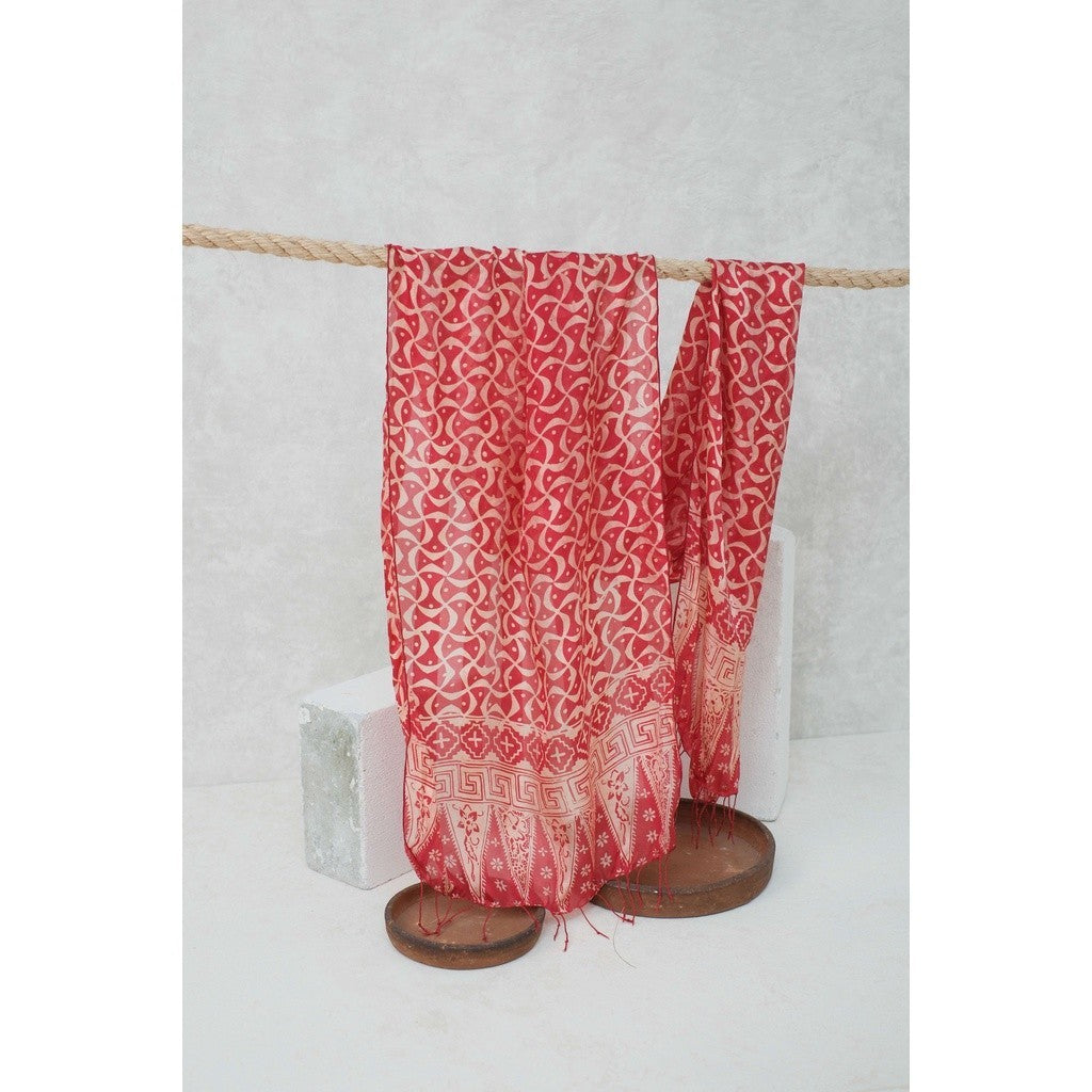 Syal Batik Sutra Bulan Sabit - Red - 45