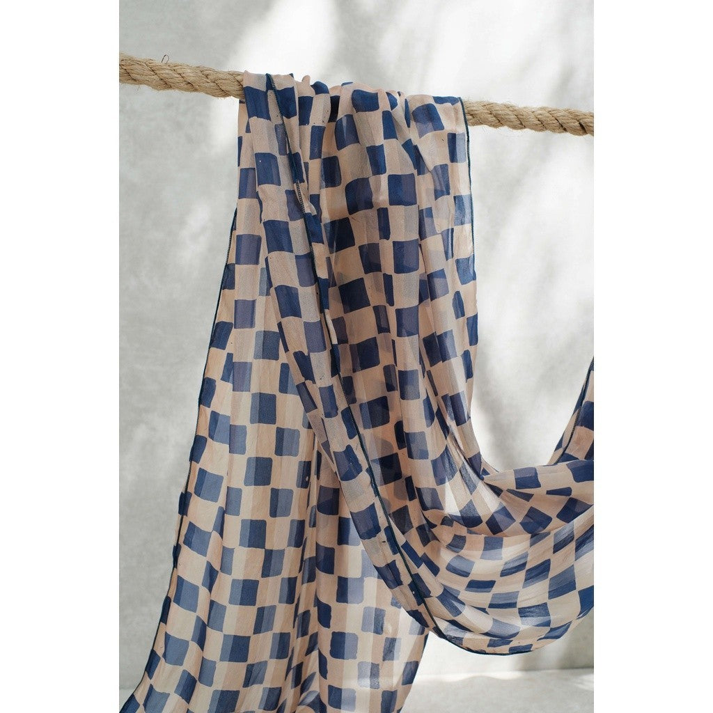 Syal Batik Sutra Kotak - Blue - 45