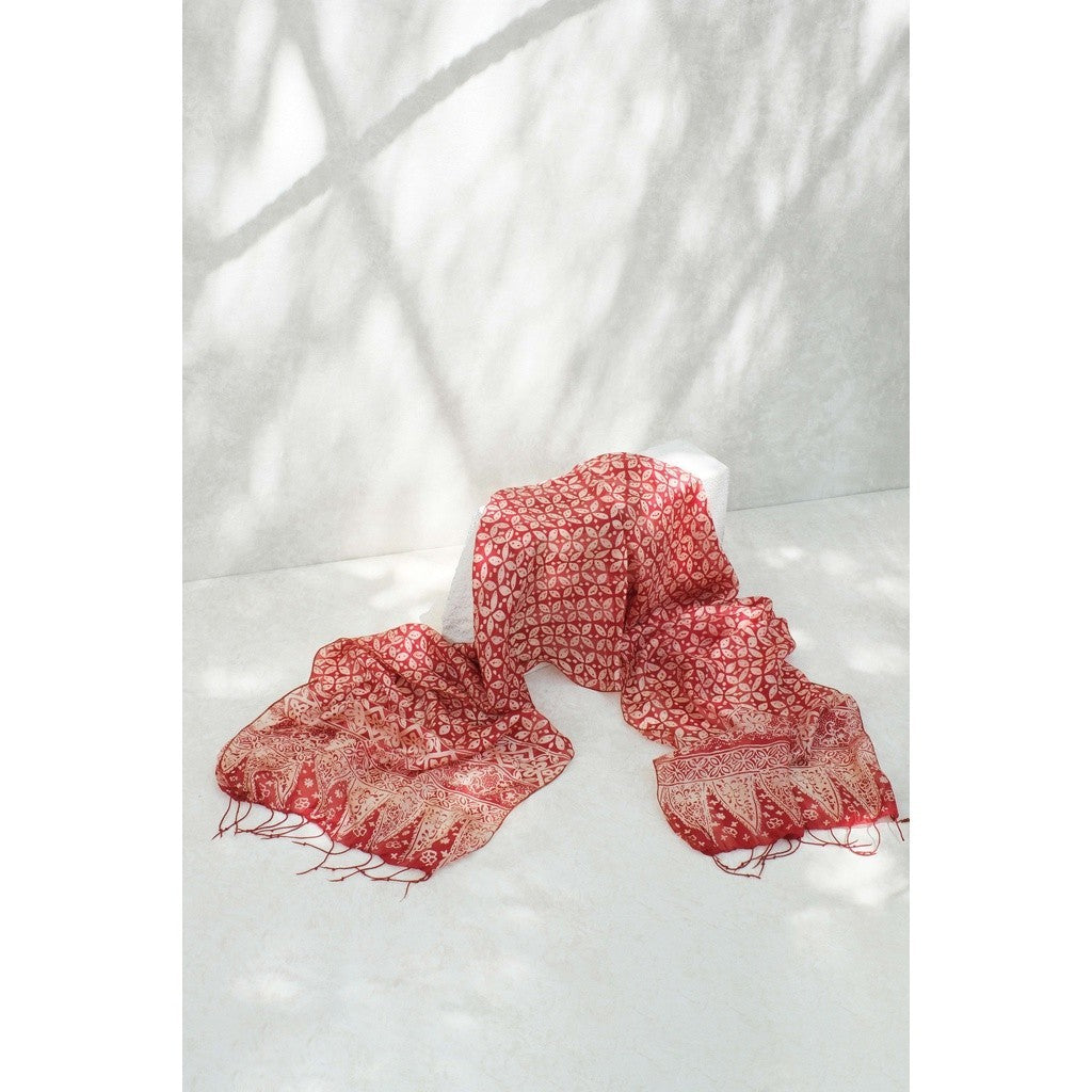 Syal Batik Sutra Kawung - Red - 45