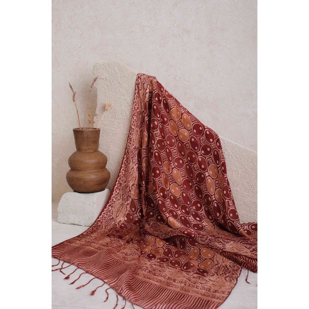Syal Batik Sutra Brown Kawung