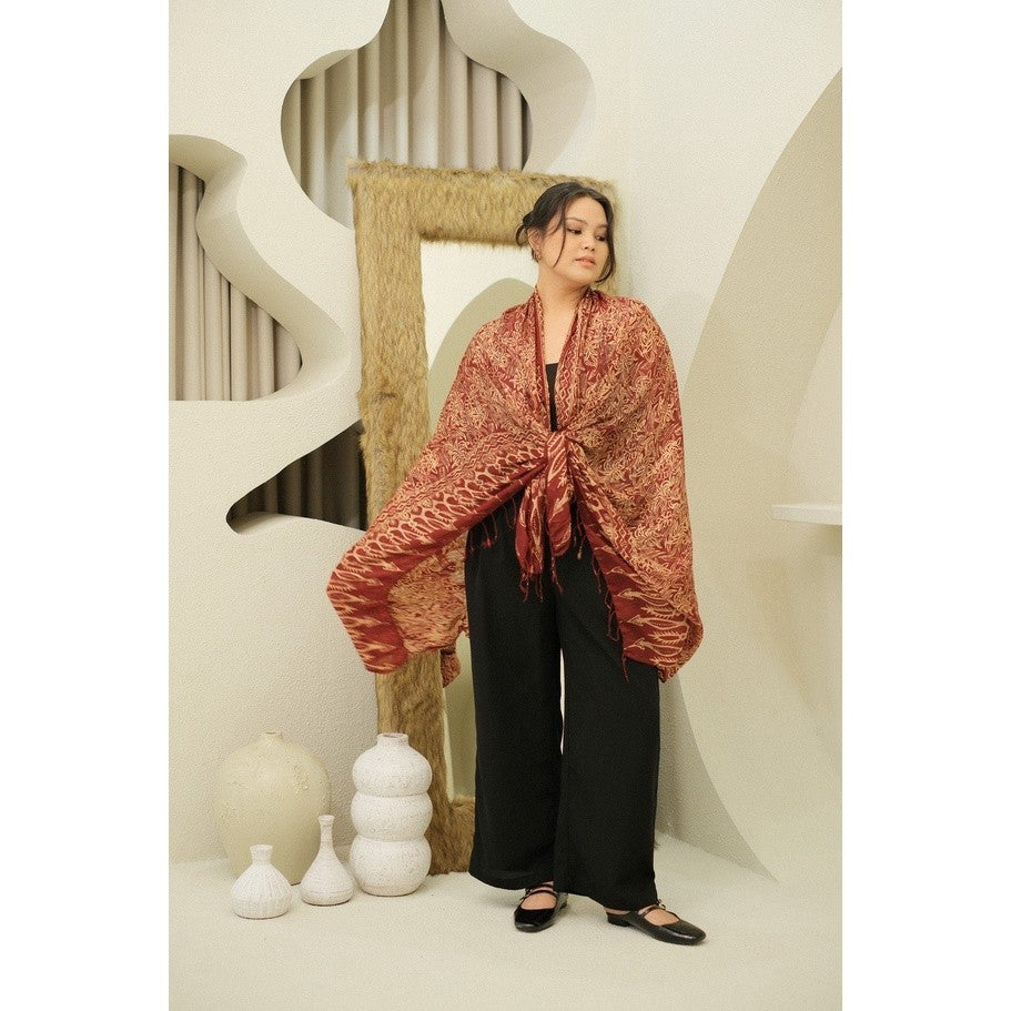 Selendang Batik Sutra Maroon 01