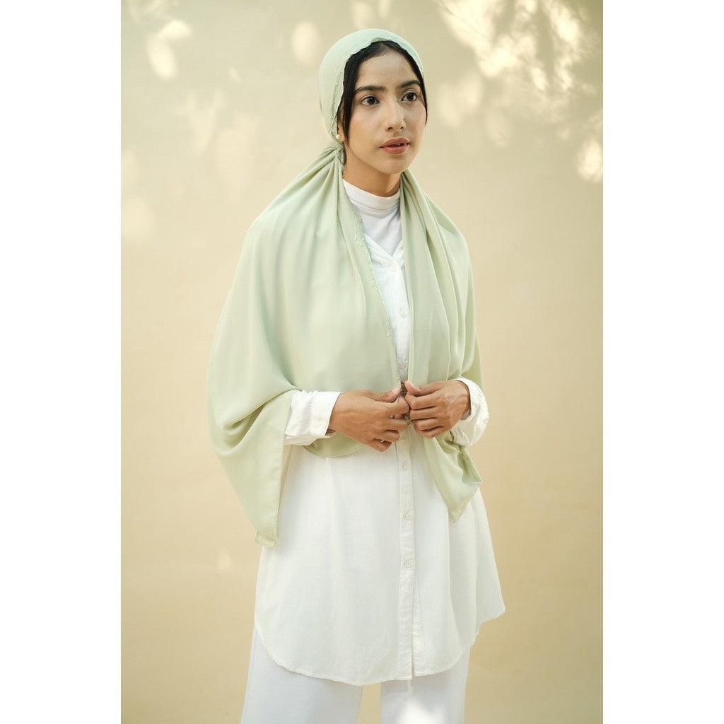 Embroidery Hijab Shawl - Malek - Chinoise Green