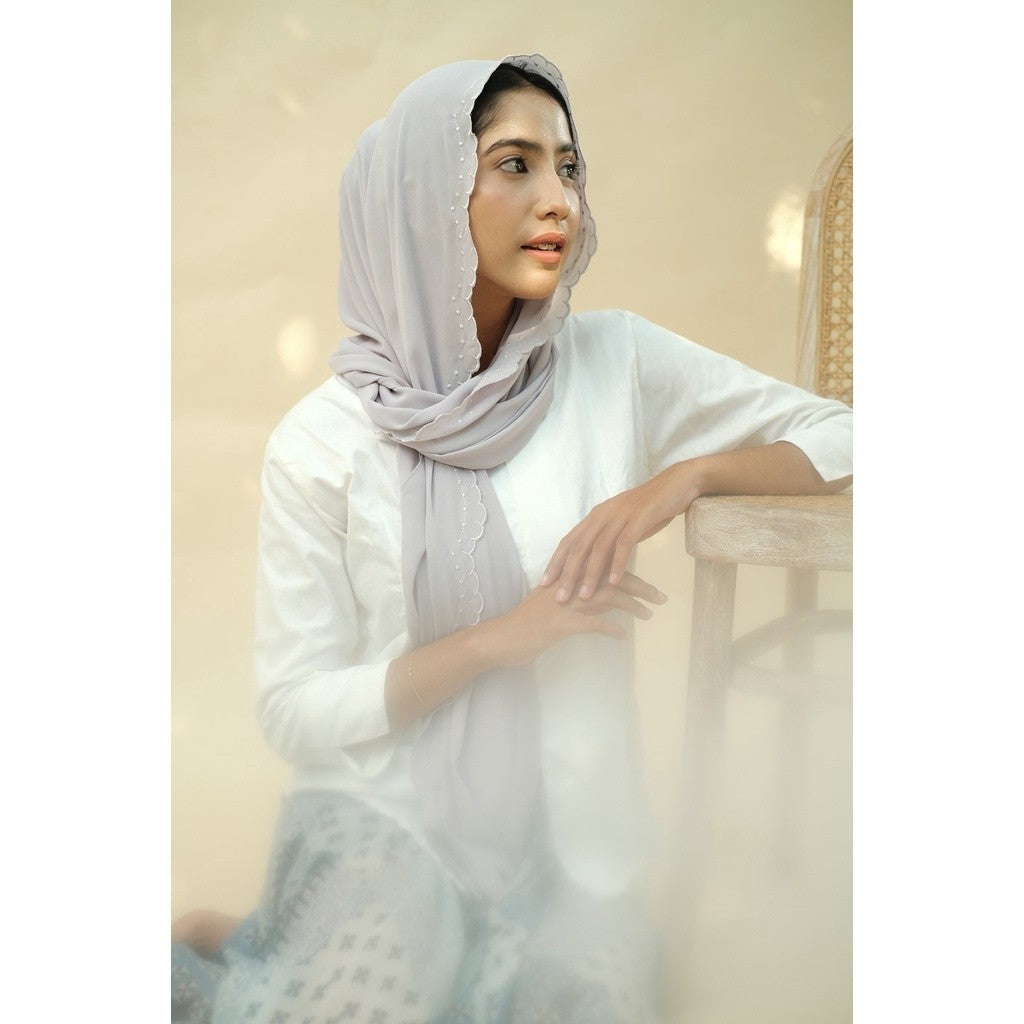 Embroidery HIjab Shawl - Malek - Lavender Grey