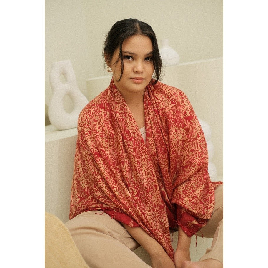 Selendang Batik Sutra Red 01