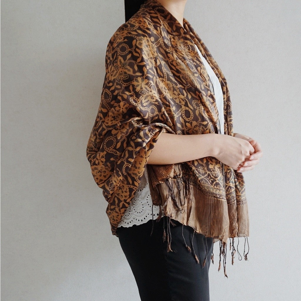Selendang Sutra Salur Batik 80×180 Brown 02/Syal/Scarf/Pashmina