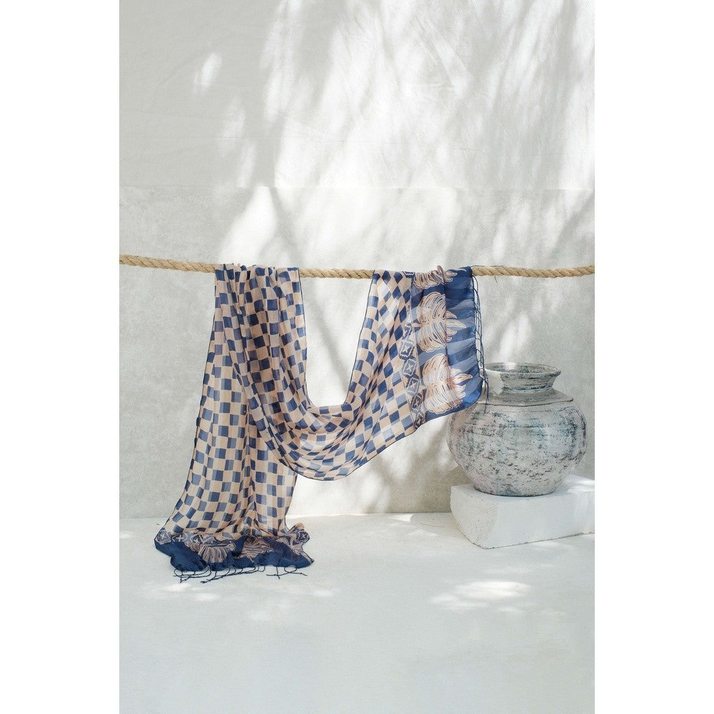 Syal Batik Sutra Kotak - Blue - 45