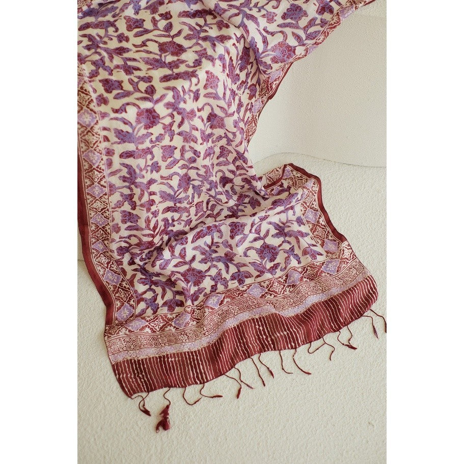 Syal Batik Sutra Daun Puring - Purple